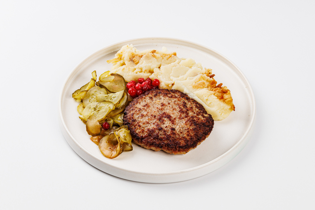 

Котлета мясная с картофельным пюре, огурцами и брусникой ВкусВилл 270 г
