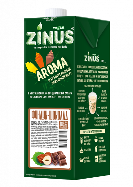 

Напиток растительный Zinus Vegan фундук шоколад 3.2% 1 л