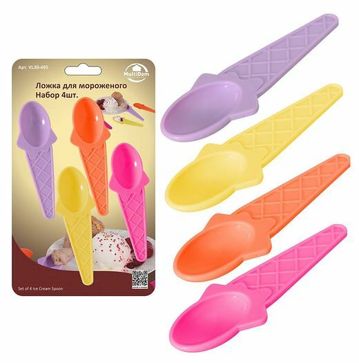Набор ложек для мороженого MultiDom, 4 шт