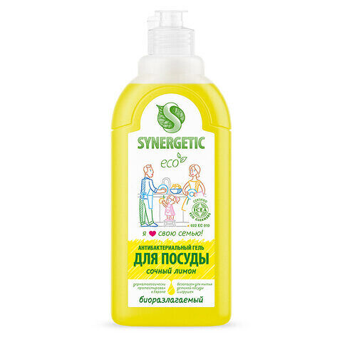 Средство для мытья посуды Synergetic сочный лимон 1 л, крышка в ассортименте
