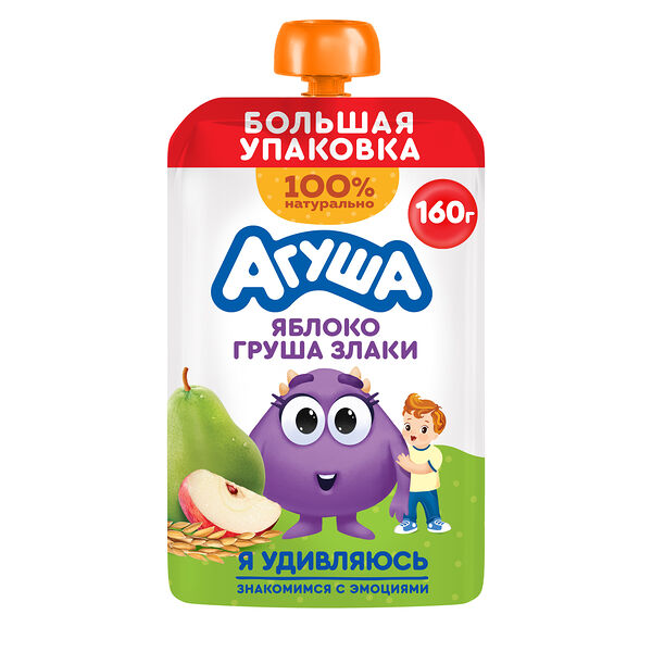 Пюре фруктовое Агуша яблоко, груша, злаки с 8 месяцев упаковка в ассортименте 160 г