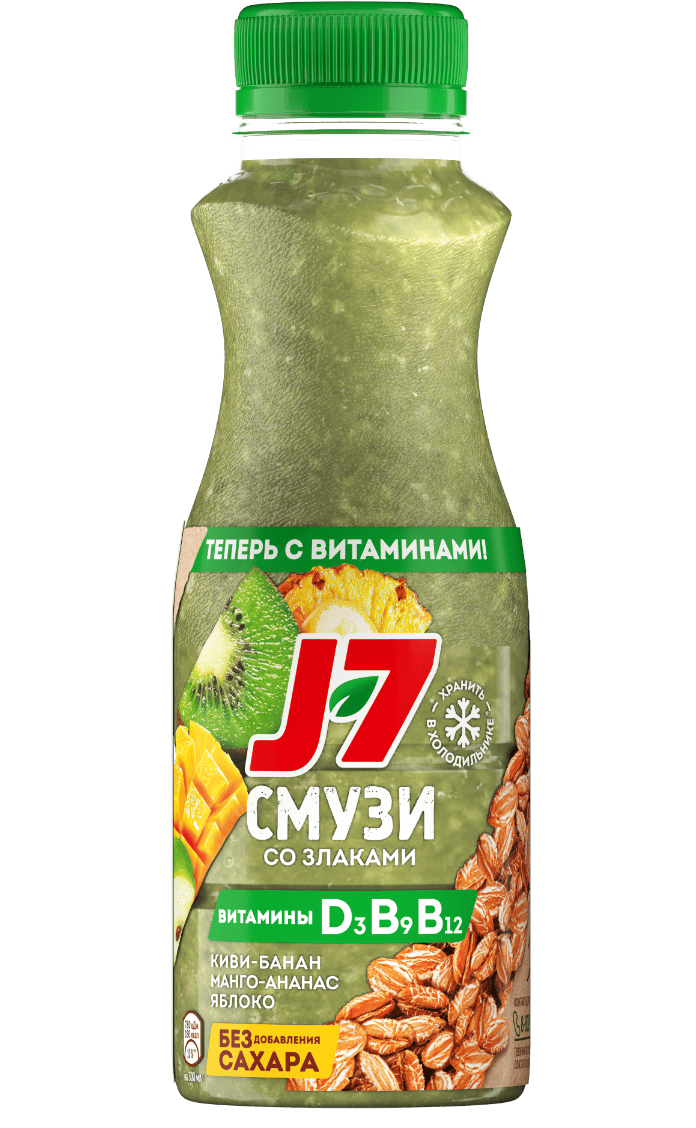 

Продукт питьевой J7 Смузи Киви-ананас-манго-яблоко-банан со злаками и витаминами 0.3 л
