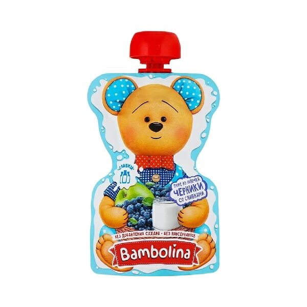 Пюре Bambolina Яблоко черника со сливками 180г пауч ДП