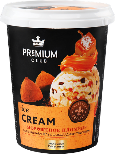 Мороженое Premium Club Пломбир соленая карамель с шоколадным трюфелем 15%, без змж, ведерко