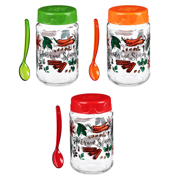 Herevin банка для специй с ложкой, 370мл, стекло, 3 цвета, 131507-800