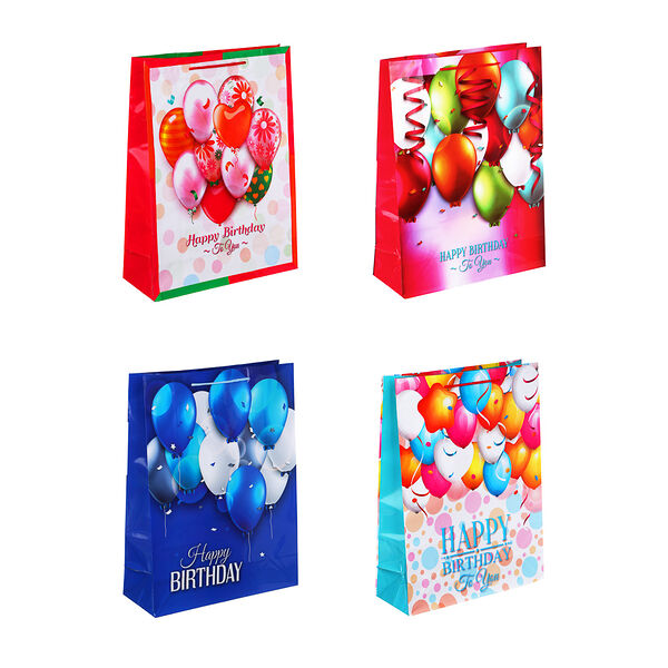 Ladecor пакет подарочный, бумажный, 31x42x12 см, с днем рождения, 4 дизайна в ассортименте