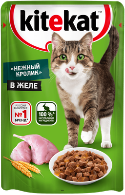 Влажный корм KITEKAT™ для взрослых кошек со вкусом кролика в желе «Нежный кролик», 85г