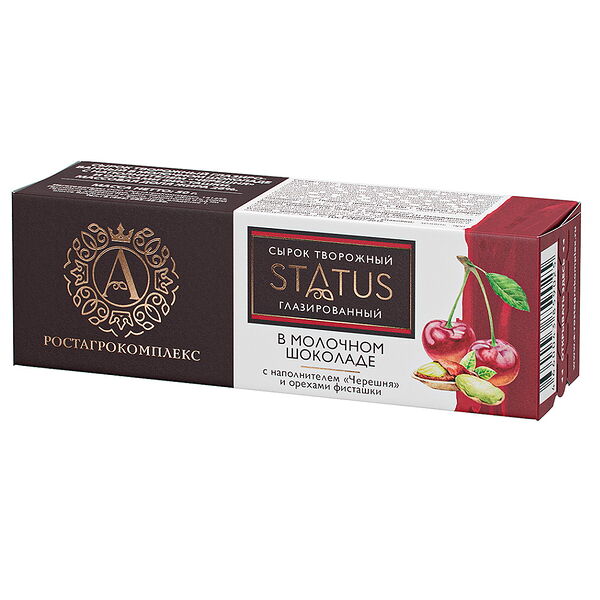 Сырок твор глаз в молоч шокол STATUS с Черешней и орехом фисташки А.РОСТАГРОКОМПЛЕКС 26% 50г