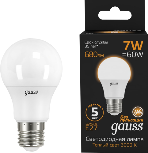Лампа светодиодная Gauss Black Led A60 E27 7W теплый