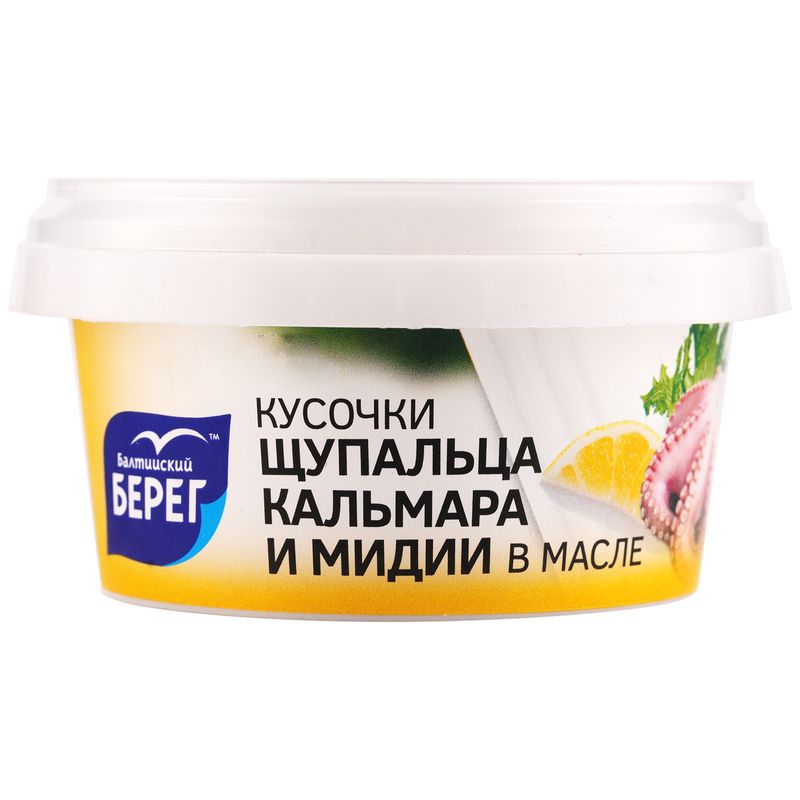 

Щупальца кальмара и мидии Балтийский берег в масле 210 г