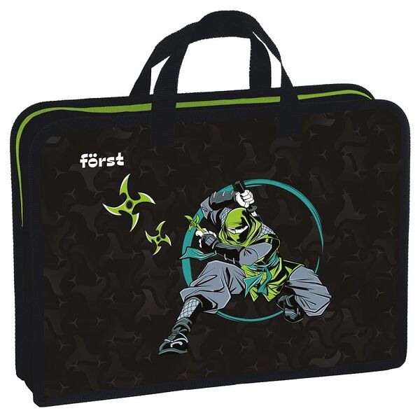 Папка с ручками Forst Ninja 1 отделение пластик, на молнии А4, 340х245х75 мм
