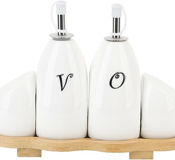 Набор Nouvelle Home Naturel на бамбуковой подставке Емкости для специй 2шт + Бутылки для масла и уксуса 2шт 21.5*8.5*17см