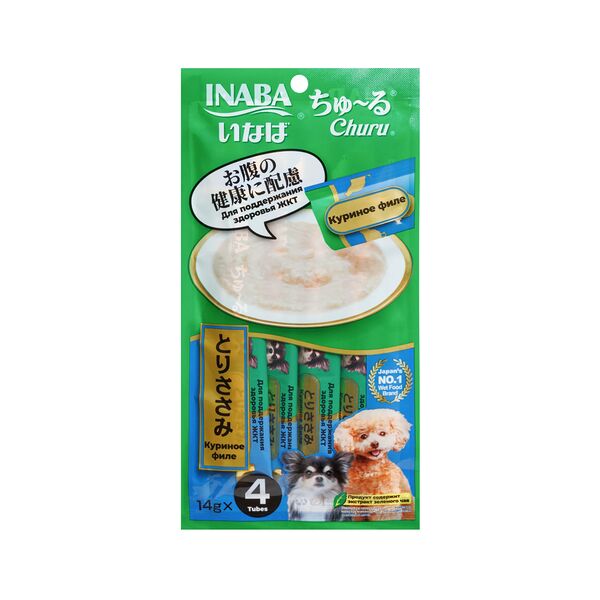 Лакомство для собак INABA Churu пюре куриное филе для здоровья ЖКТ, 4х14 г