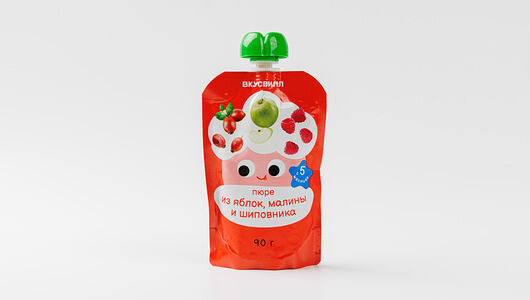 Пюре из яблок, малины и шиповника, 90 г