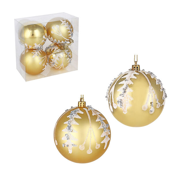 Сноу бум набор шаров с рисунком 4шт 8см, золото с белым и серебром, пластик