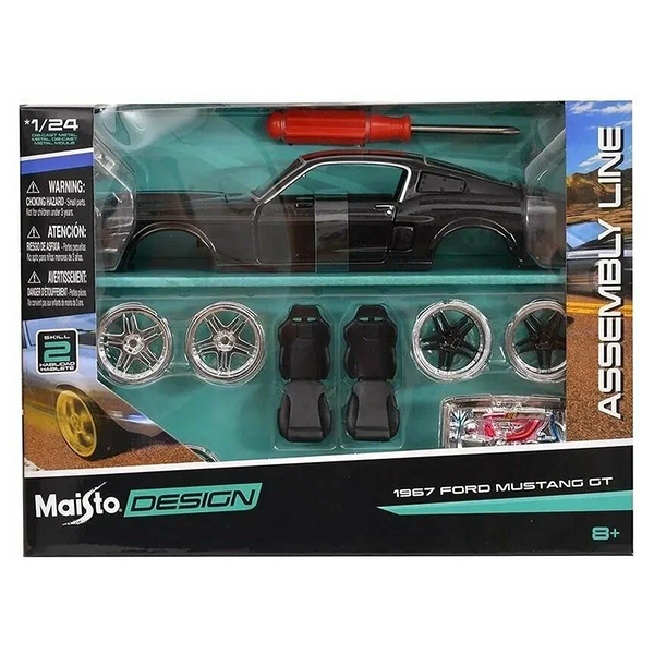 Машинка с отверткой DIY die-cast 1967 Ford Mustang GT 1:24 чёрная открывающ двери Maisto 39094
