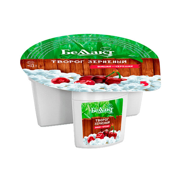 Творог зерненый нап Вишня-черешня в двухкамерном п/ст 5% 130г Беллакт