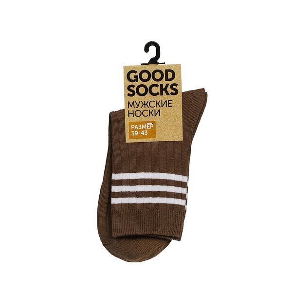 Мужские однотонные носки Good Socks Лапша/Полоски, коричневые, р.39-43