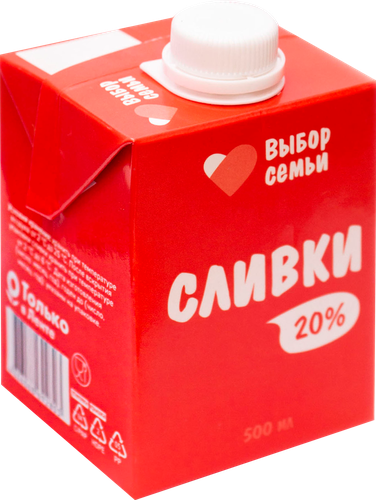 

Сливки ультрапастеризованные Выбор Семьи 20%, без змж, 500мл