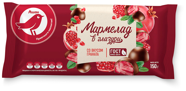 Мармелад АШАН Красная птица со вкусом граната в шоколаде, 150г