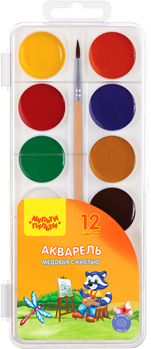 Акварель МУЛЬТИ-ПУЛЬТИ Приключения Енота 12 цветов, с кистью Арт. АП_19710