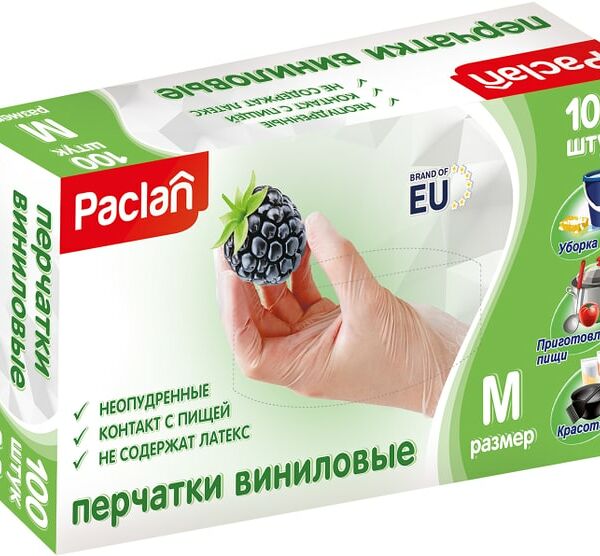 Перчатки Paclan виниловые размер M 100шт.