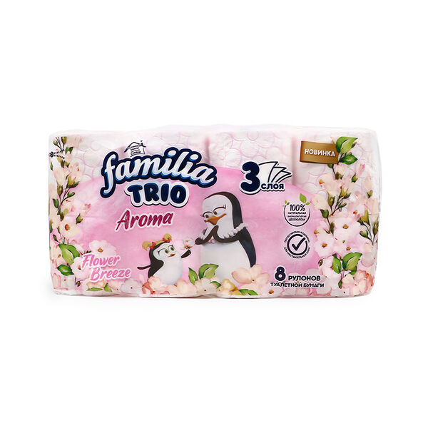 Бумага туалетная Цветочный бриз трехслойная Trio 8шт Familia