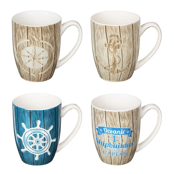 Кружка 350мл, фарфор, морская-6, 4 дизайна