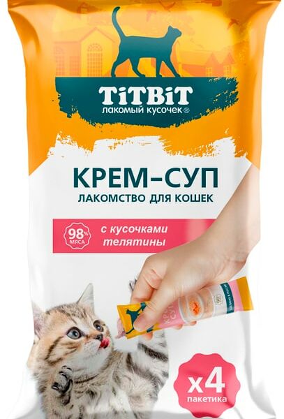 Крем-суп для кошек TiTBiT с кусочками телятины 10г*4шт