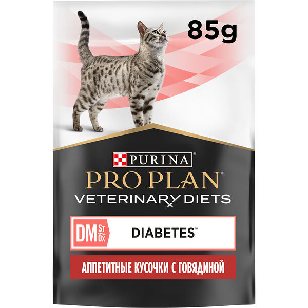 Влажный корм для кошек диетический PRO PLAN® VETERINARY DIETS DM ST/OX Diabetes Management при сахарном диабете, с говядиной, в соусе, 85г