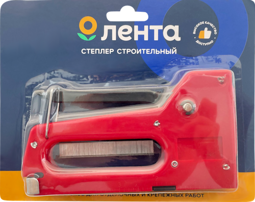

Степлер строительный ЛЕНТА со скобами 100шт, красный, Арт. D007