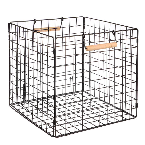 Vetta корзина металлическая складная 28x28x28 см, деревянные ручки, черный