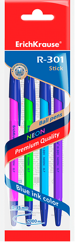 Набор шариковых ручек ErichKrause Neon Stick синий, 4шт