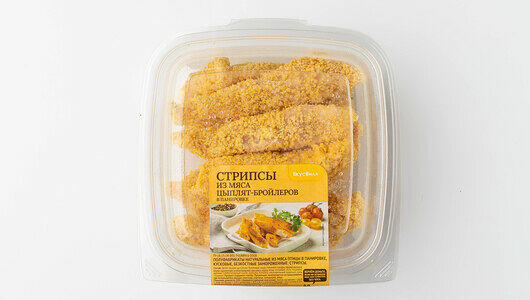 Стрипсы из мяса цыплят-бройлеров в панировке, заморозка