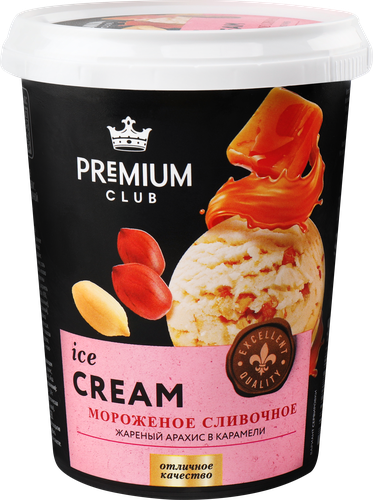 

Мороженое Premium Club Сливочное, жареный арахис в карамели 8%, без змж, ведерко 330 г