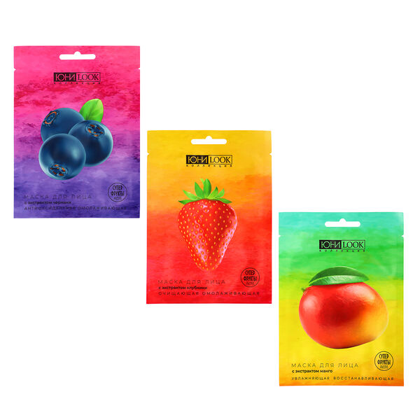 Юниlook маска тканевая для лица суперфрукты 22 мл, 3 вида в ассортименте 1 шт.