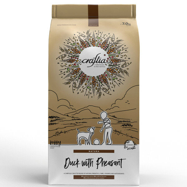 Сухой корм для щенков CRAFTIA Natura для средних и крупных пород, утка с фазаном 7кг