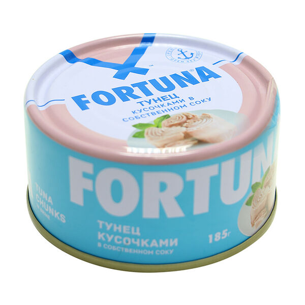Тунец Fortuna кусочками в собственном соку ж/б ключ 185г 