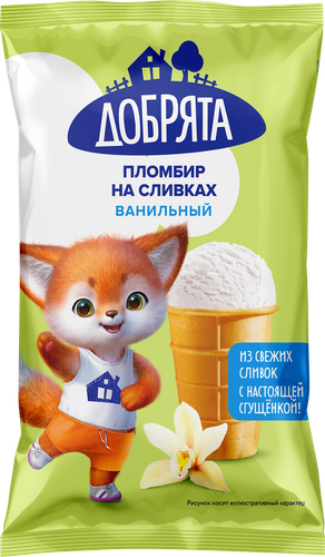 

Мороженое ДОБРЯТА Пломбир ванильный 12%, без змж, вафельный стаканчик