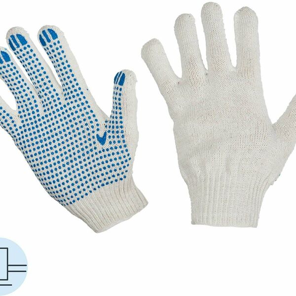 Перчатки защитные трикотажные с ПВХ Точка 4 нити 40-42гр 10кл (50 пар/уп)