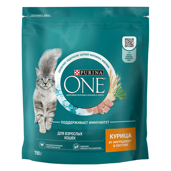 Сухой корм Purina One полнорационный для взрослых кошек с высоким содержанием курицы 750 г