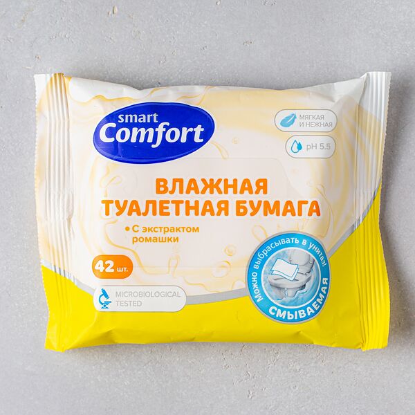 Туалетная бумага влажная Smart comfort с экстрактом ромашки, 42 шт.