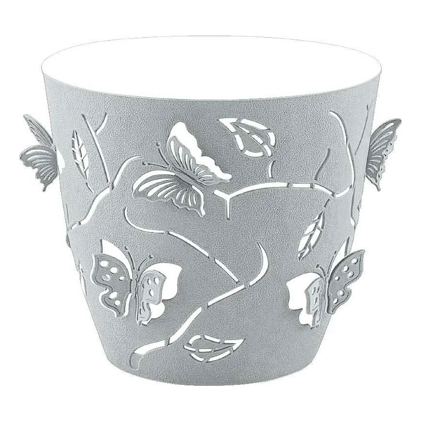 Горшок для цветов Plast Team 3D эффект порхания живых бабочек, 1.4л круглый, жемчужно-серый