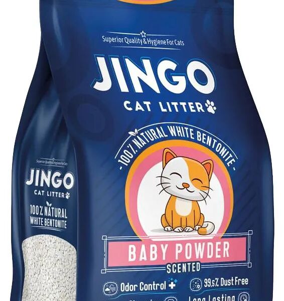 Комкующийся наполнитель Jingo Baby Powder для кошачьего туалета с ароматом детской присыпки 10л