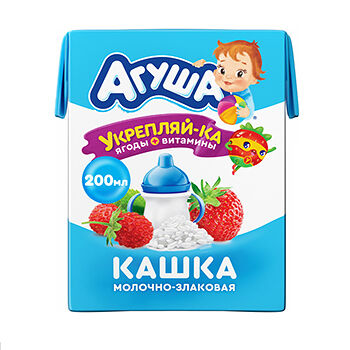Каша жидкая Молочная Рисовая Агуша Укрепляй-ка Клубника-Земляника-Яблоко с 6 месяцев 200мл