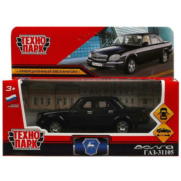 Машина металл ГАЗ -31105 «волга» 12 см двери багаж инерц черный кор Технопарк