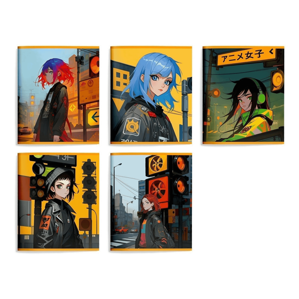 Тетрадь общая Schoolformat Аниме в городе 48 листов А5+ на скрепке в клетку, в ассортименте 1шт