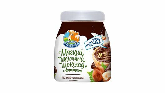 Паста Коровка из Кореновки мягкий молочный шоколад с фундуком-арахисом-миндалём 15%
