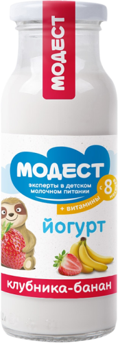 Йогурт питьевой Модест детский обогащенный клубника-банан 2,5% БЗМЖ 200г