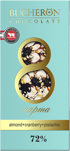 

Шоколад горький Bucheron с миндалём, клюквой и фисташками 72% какао, 100 г